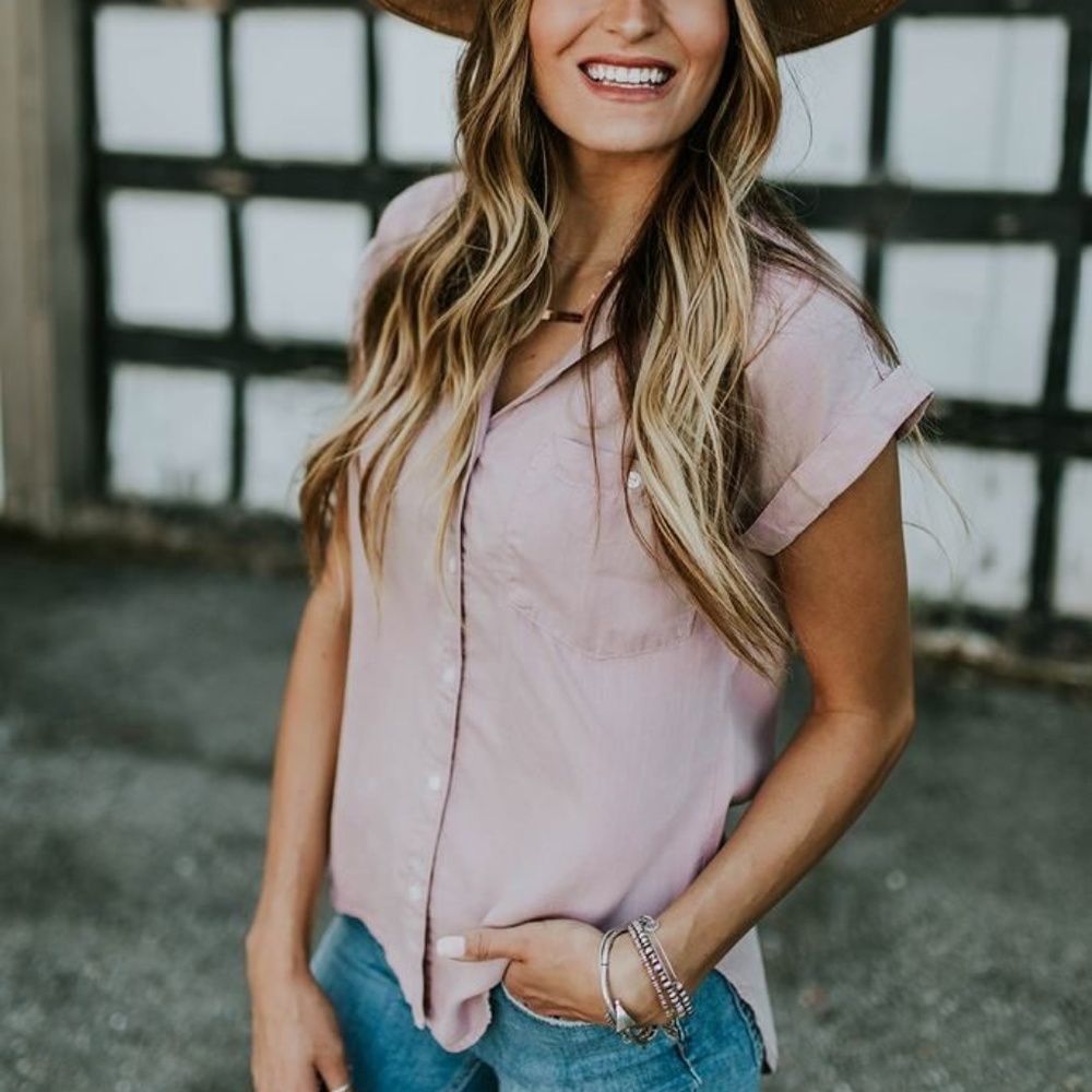 Roolee Blakely Pink Button Up Short-Sleeved Shirt